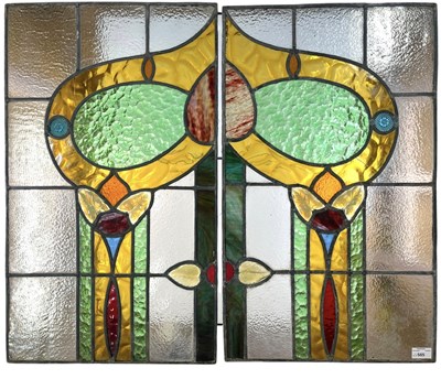 Lot 565 - PAIR OF ART NOUVEAU 1905-10 LEAD STAINED GLASS WINDOW PANELS