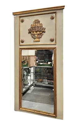Lot 539 - LARGE FRENCH LATE 19TH CENTURY PAINTED & PARCEL GILT TRUMEAU MIRROR