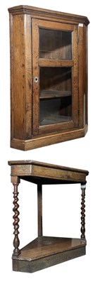 Lot 594 - GEORGE III 18TH CENTURY OAK HANGING CORNER CABINET & MATCHING STAND