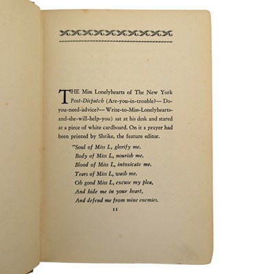 Lot 6 - WEST, NATHANAEL - 1933 MISS LONELYHEARTS, EXTREMELY RARE FIRST EDITION, FIRST ISSUE
