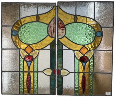 Lot 570 - PAIR OF ART NOUVEAU 1905-10 LEAD STAINED GLASS WINDOW PANELS
