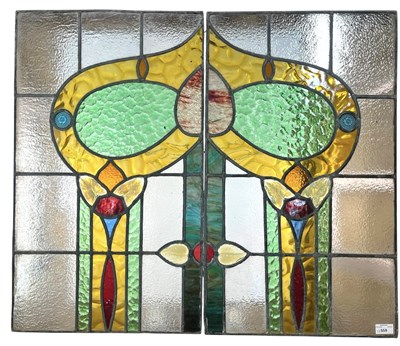 Lot 559 - PAIR OF ART NOUVEAU 1905-10 LEAD STAINED GLASS WINDOW PANELS