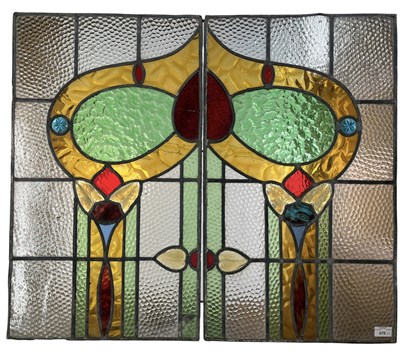 Lot 575 - PAIR OF ART NOUVEAU 1905-10 LEAD STAINED GLASS WINDOW PANELS