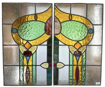 Lot 561 - PAIR OF ART NOUVEAU 1905-10 LEAD STAINED GLASS WINDOW PANELS