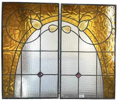 Lot 547 - PAIR OF ART NOUVEAU C. 1905-10 LEAD STAINED GLASS WINDOWS WITH URANIUM