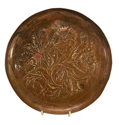 Lot 137 - ARTS & CRAFTS W H MAWSON KESWICK REPOUSSE COPPER CHARGER