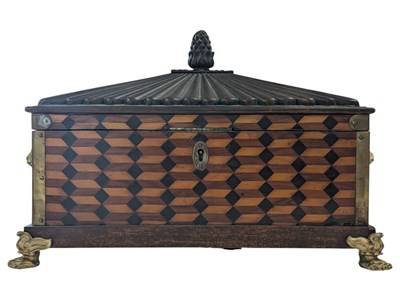 Lot 317 - MID CENTURY INLAID GILT METAL LION BOX / CHEST