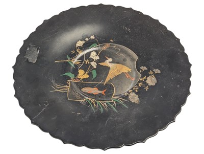 Lot 322 - 19TH CENTURY JAPANESE BLACK LACQUERED WALL DISPLAY PLATE