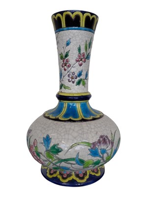 Lot 325 - 20TH CENTURY FRENCH LONGWY WHITE AND FLORAL ENAMEL CRACKLE GLAZE VASE