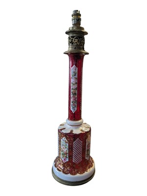 Lot 98 - CONVERTED LATE 19TH CENTURY BOHEMIAN GLASS OIL LAMP