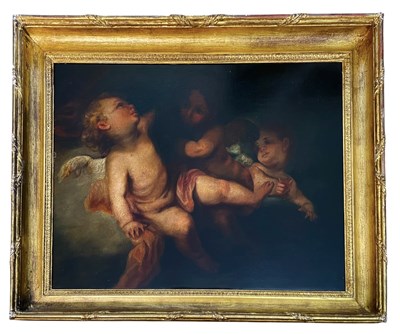 Lot 600 - AFTER SIR PAUL RUBENS (1577-1640) - OIL ON CANVAS DETAIL OF THREE CHERUBS PAINTING
