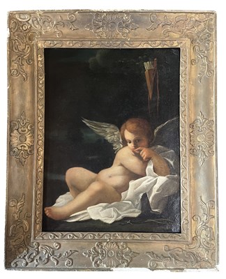 Lot 595 - AFTER BARTOLOMEO SCHEDONI - CUPID IN A LANDSCAPE - 19TH CENTURY OIL ON CANVAS