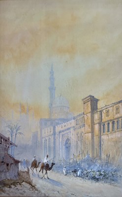 Lot 603 - EDWIN ST. JOHN (FL. 1880-1920) - EL CAIRO WITH MOSQUE - WATERCOLOUR ON PAPER PAINTING