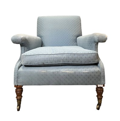 Lot 270 - HOWARD & SON LONDON - LATE VICTORIAN MAHOGANY & BLUE UPHOLSTERED ARMCHAIR