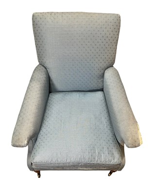 Lot 270 - HOWARD & SON LONDON - LATE VICTORIAN MAHOGANY & BLUE UPHOLSTERED ARMCHAIR
