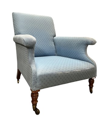Lot 270 - HOWARD & SON LONDON - LATE VICTORIAN MAHOGANY & BLUE UPHOLSTERED ARMCHAIR