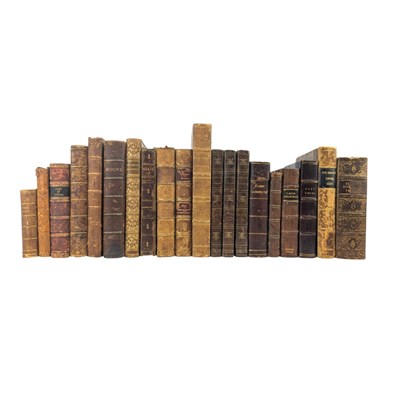 Lot 84 - A VARIED SELECTION OF LEATHER FINE BINDINGS TO INCLUDE 1739 LATIN GRAMMAR, PILGRIM'S PROGRESS ETC
