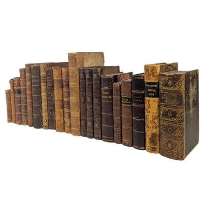 Lot 84 - A VARIED SELECTION OF LEATHER FINE BINDINGS TO INCLUDE 1739 LATIN GRAMMAR, PILGRIM'S PROGRESS ETC
