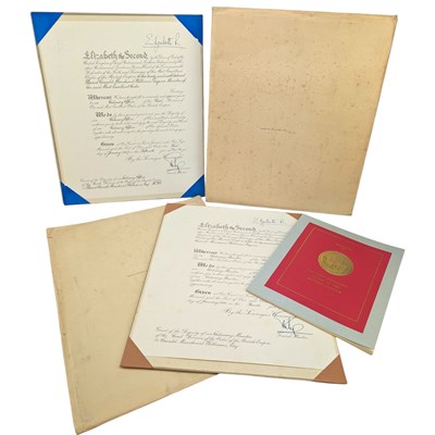 Lot 167 - ELIZABETH II, TWO SIGNED WARRANTS FOR OBE 1956 AND 1967 MBE