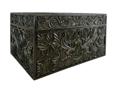Lot 592 - GALLE DISTRICT, SRI LANKA, SINHALESE CARVED EBONY LIDDED BOX