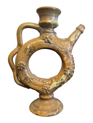 Lot 123 - 19TH CENTURY TURKISH CANAKKALE POTTERY RING FLASK