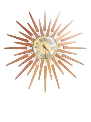 Lot 381 - ANSTEY & WILSON - VINTAGE 1960S TEAK SUNBURST WALL CLOCK