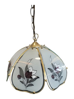 Lot 137 - CIRCA 1970S BRASS & GLASS CEILING LIGHT