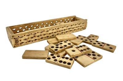 Lot 131 - EARLY 19TH CENTURY NAPOLEONIC PRISONER OF WAR CARVED BONE DOMINO'S SET