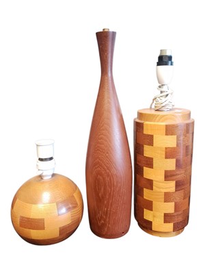 Lot 413 - THREE MID CENTURY TEAK TABLE LAMPS