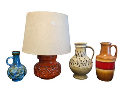 Lot 147 - MID CENTURY 1970S WEST GERMAN POTTERY LAMP & VASES