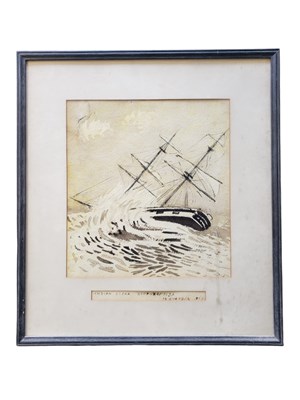 Lot 416 - INDIAN OCEAN - 19TH CENTURY MARITIME WATERCOLOUR OF A SAILING SHIP IN A STORM