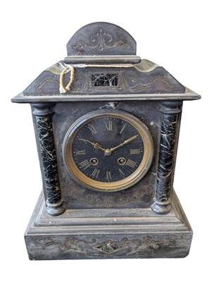 Lot 417 - LATE 19TH / EARLY 20TH CENTURY FRENCH SLATE & MARBLE MANTEL CLOCK
