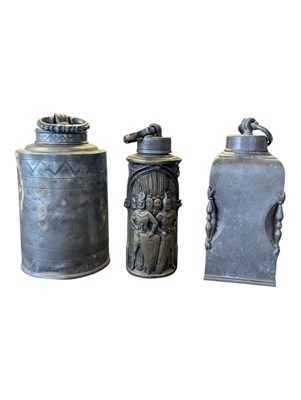 Lot 424 - THREE 19TH CENTURY PEWTER WATER FLASKS