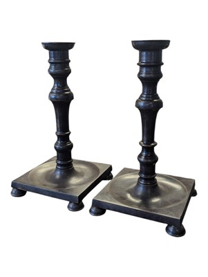 Lot 425 - PAIR OF REPRODUCTION CAST BRONZE CANDLESTICKS