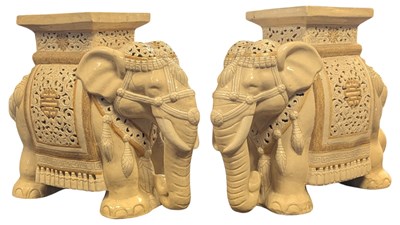 Lot 216 - TWO VINTAGE CHINESE ELEPHANT CERAMIC STOOLS