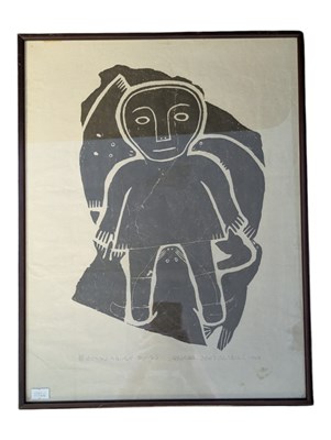 Lot 436 - ISAH AJAGUTAINA TUKALA - CIRCA 1964 INUK STONECUT PRINT