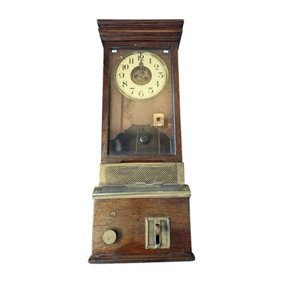 Lot 435 - NATIONAL - EARLY 20TH CENTURY OAK TIME CLOCK