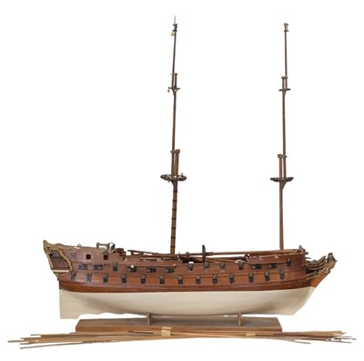 Lot 456 - EARLY 20TH CENTURY SCRATCH BUILT BOAT MODEL OF FRENCH WARSHIP