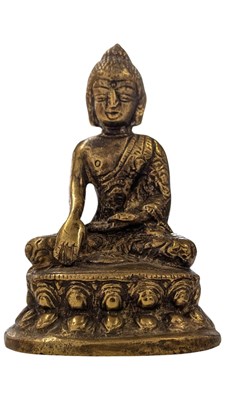 Lot 448 - 19TH CENTURY BRASS NEPALESE SHAKYAMUNI BUDDHA DEITY FIGURE