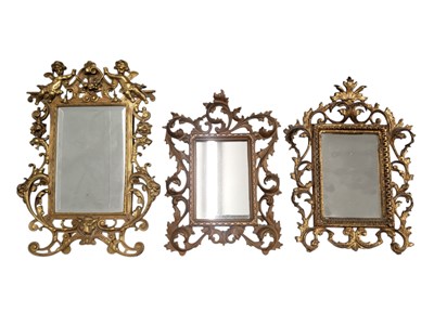 Lot 452 - THREE 20TH CENTURY ROCOCO STYLE BRASS & GILT METAL MIRRORS