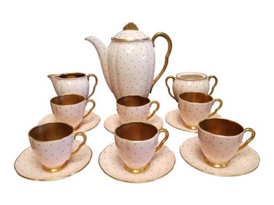 Lot 222 - CARLTON WARE - 1930S CERAMIC PINK & GREEN POLKA DOT CERAMIC COFFEE SERVICE