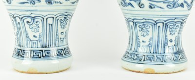Lot 28 - PAIR OF MING BLUE AND WHITE MEIPING VASES 明 青花缠枝牡丹梅瓶一对