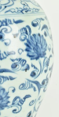 Lot 28 - PAIR OF MING BLUE AND WHITE MEIPING VASES 明 青花缠枝牡丹梅瓶一对