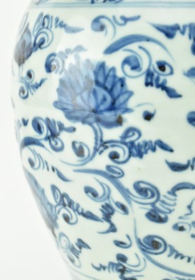 Lot 28 - PAIR OF MING BLUE AND WHITE MEIPING VASES 明 青花缠枝牡丹梅瓶一对