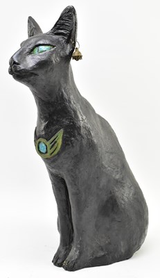 Lot 416 - VINTAGE 1990S TERRACOTTA ANCIENT EGYPTIAN STYLE BLACK CAT FIGURE