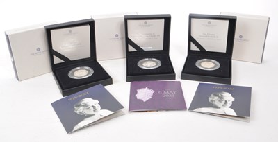 Lot 526 - ROYAL MINT - THREE 9.25 SILVER PROOF 50P COINS