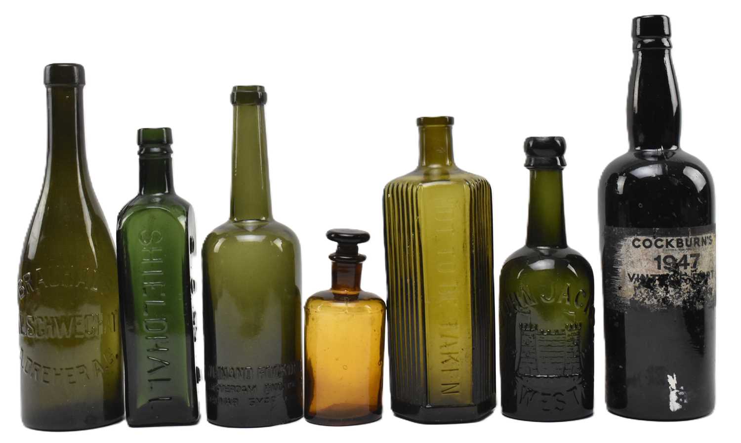 Lot 123 - VINTAGE ADVERTISING - COLLECTION OF MOSTLY GREEN GLASS BOTTLES