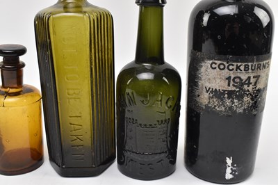 Lot 123 - VINTAGE ADVERTISING - COLLECTION OF MOSTLY GREEN GLASS BOTTLES