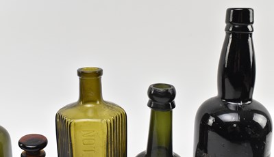 Lot 123 - VINTAGE ADVERTISING - COLLECTION OF MOSTLY GREEN GLASS BOTTLES