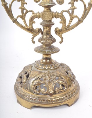 Lot 258 - 19TH CENTURY BRASS TRIPLE CANDELABRUM